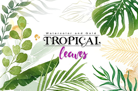 Watercolor & Gold Tropical Leaves