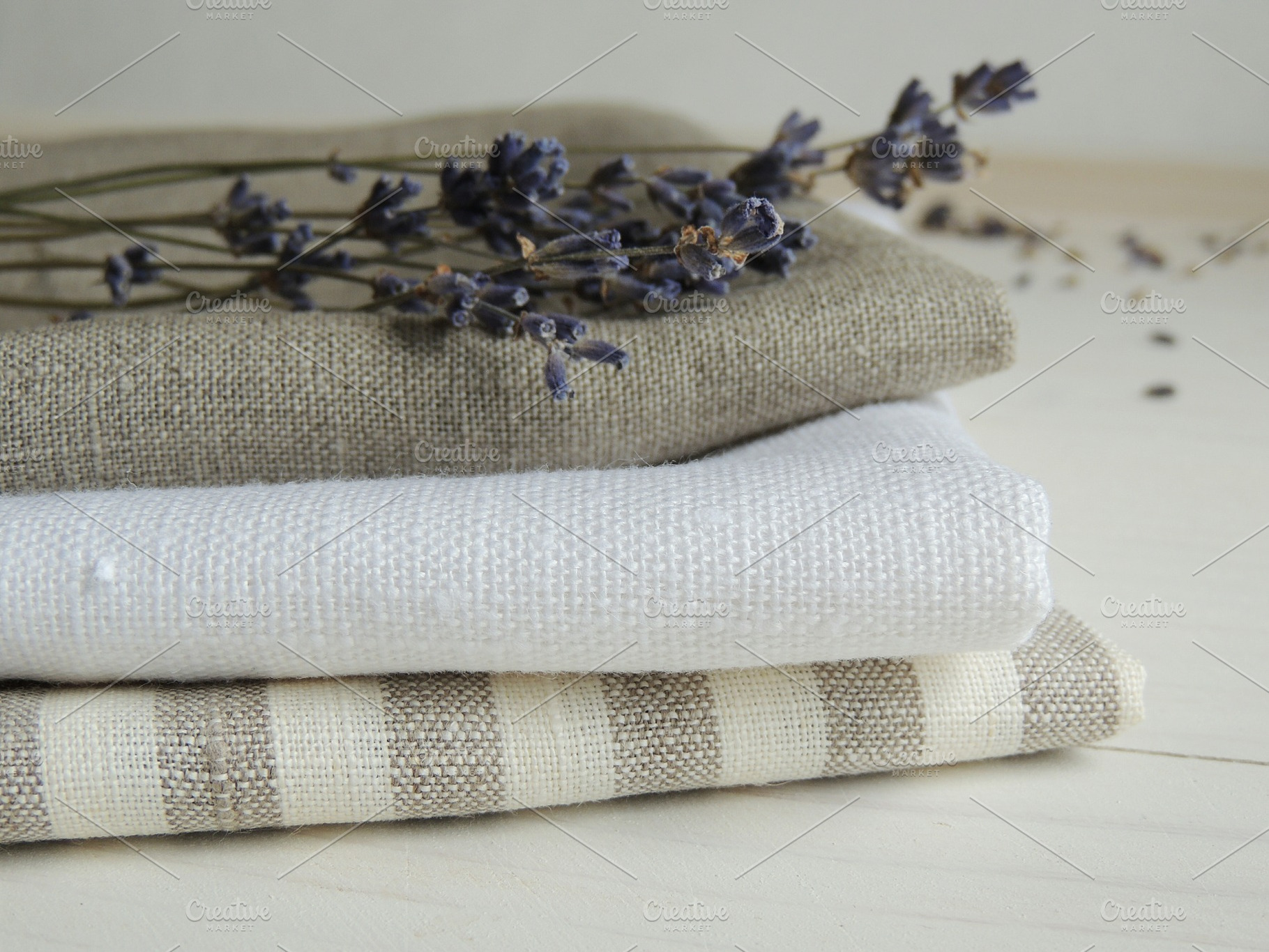 Pile of linen towels containing background, bath towel, and beige, a Beauty & Fashion Photo by OksanaAn