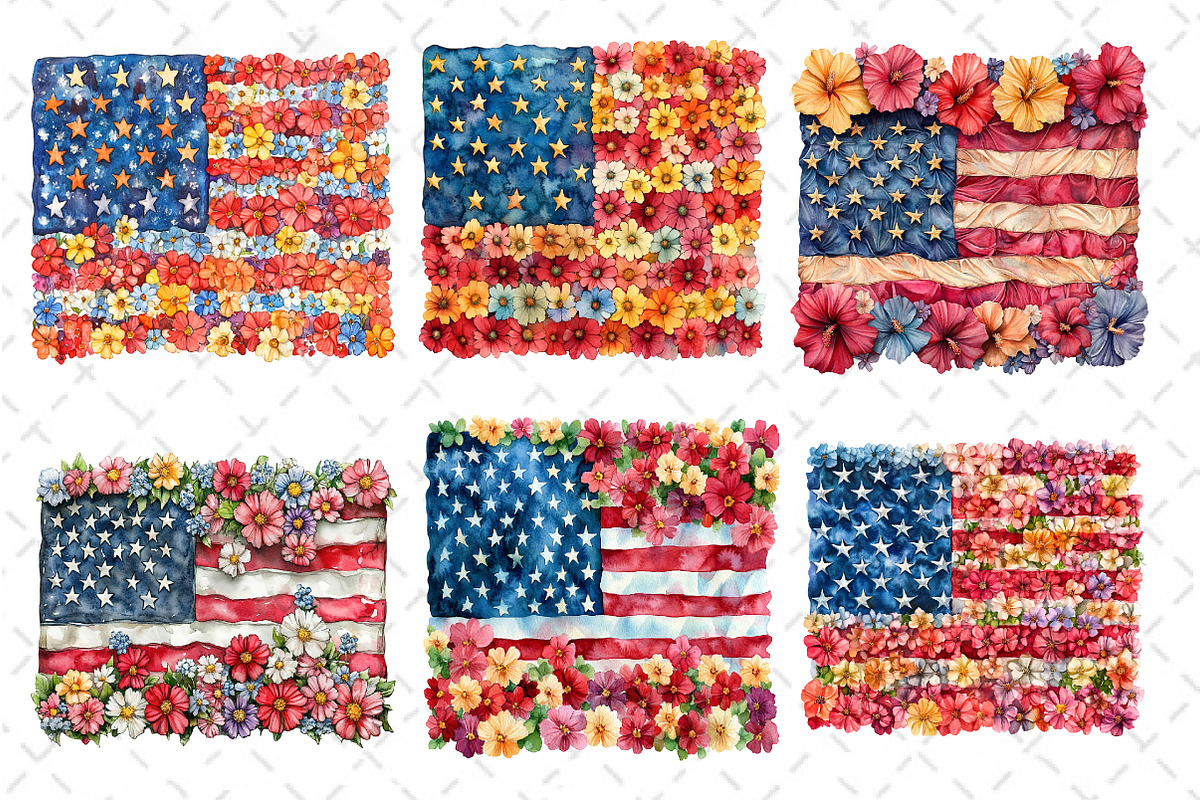 Floral American Flag Clipart, an Illustration by Dream Creation (Photo 2 of 6)