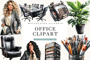 Watercolor Office Clipart Bundle, a Work Illustration by BusyDaydesign (Thumbnail 1 of 9)