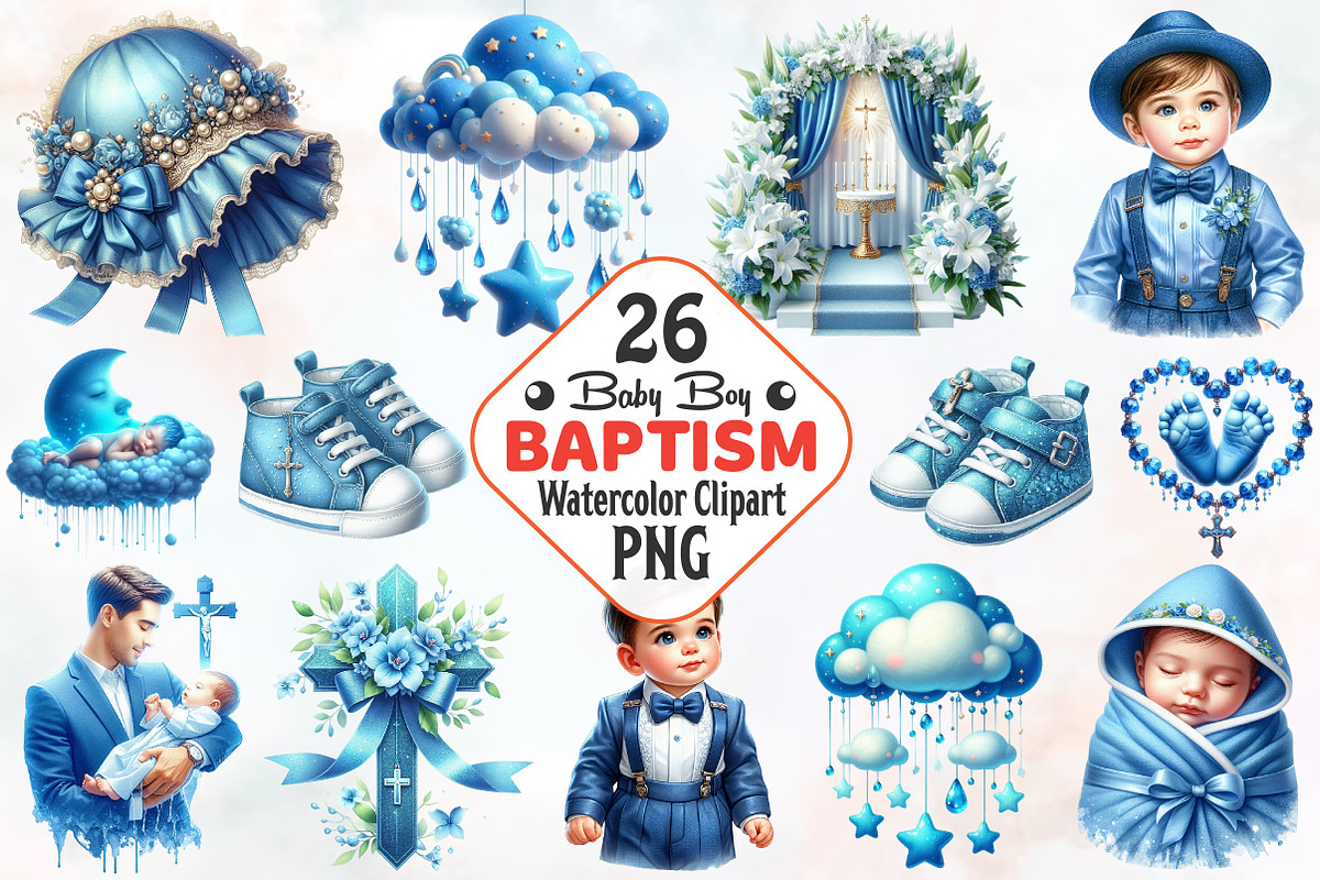 Baby Boy Baptism Watercolor Clipart', an Illustration by RobertsArt (Photo 1 of 7)