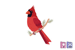 Elegant Red Cardinal Bird, an Animal Illustration by MISS CHATZ