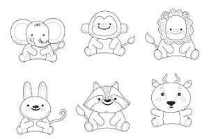 Cartoon Animal Outlines Set 2