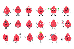 Blood drops characters. Red drop, an Illustration by LadadikArt