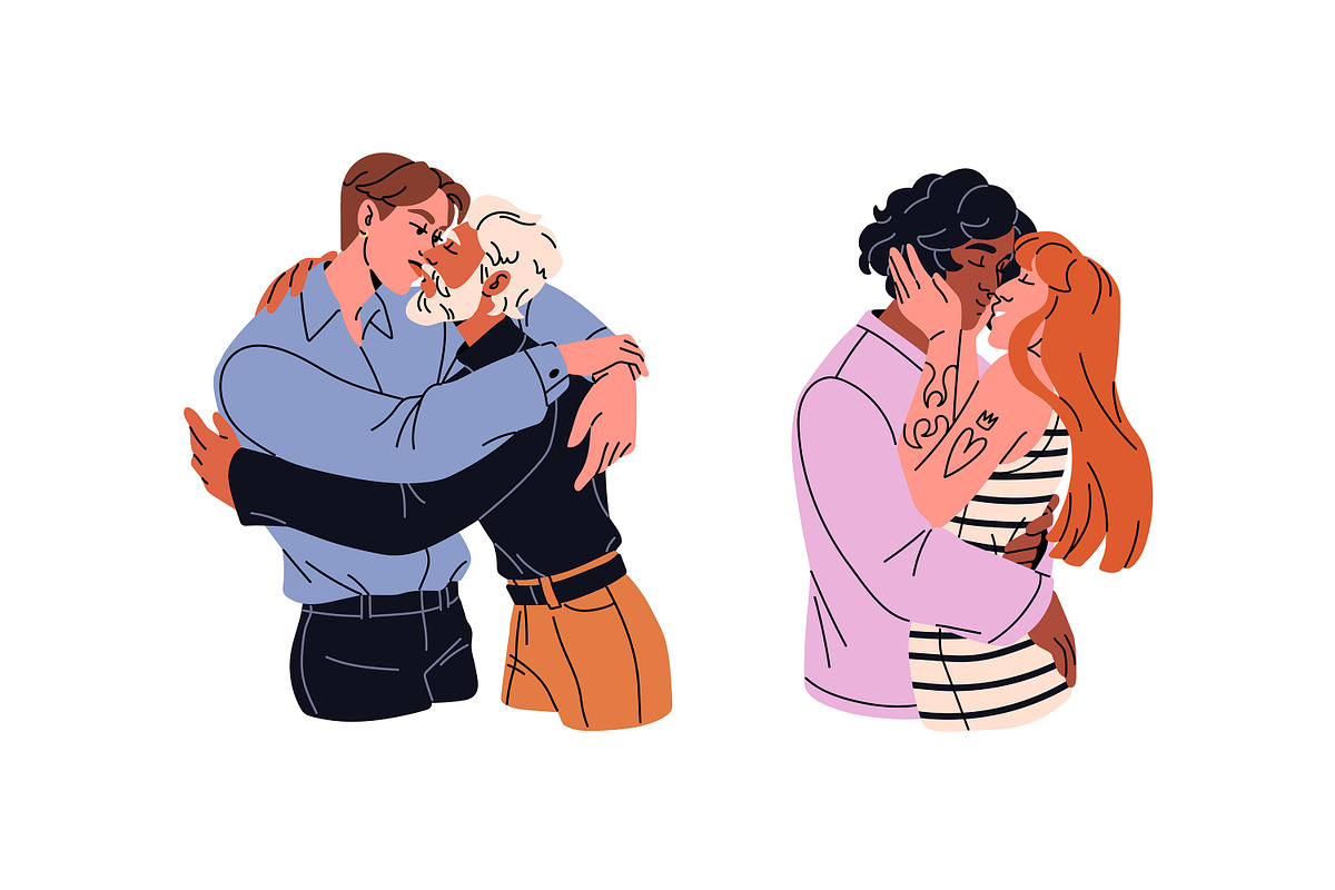 Diverse couples kiss, hug set, cards, a Person Illustration by PaperTrident (Photo 5 of 14)