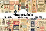 Vintage Label Patterns Digital Paper, a Background Graphic by Gloria Designed It (Thumbnail 1 of 4)