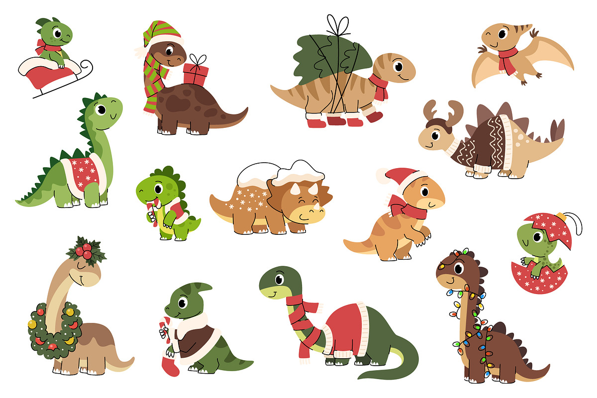 Cute Christmas Dinosaurs, an Animal Illustration by Barsuk's Shop (Photo 2 of 2)