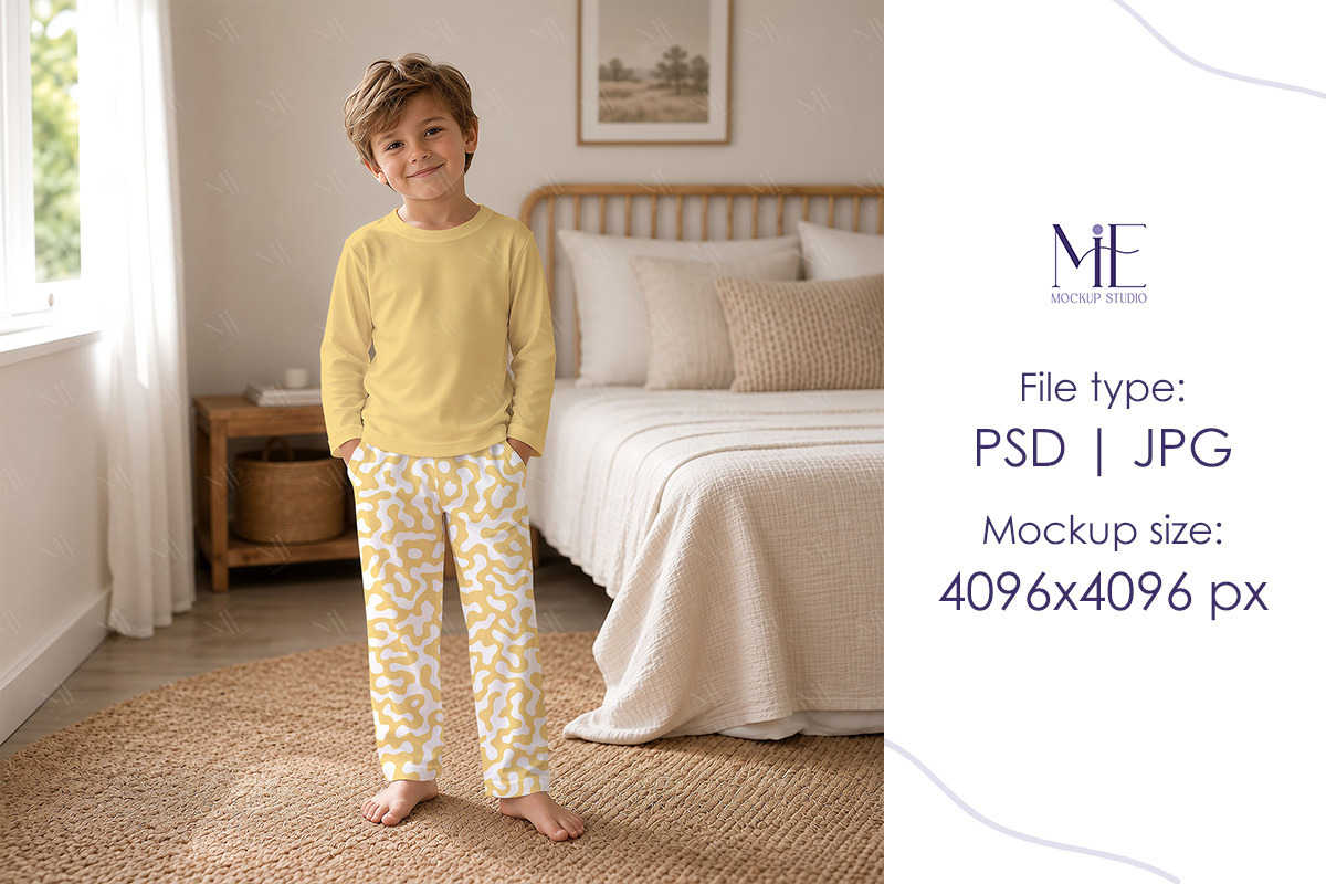 Kids Pajama Mockup Two Piece Pajama, a Shirt Mockup by Mie Mockup Studio (Photo 4 of 7)