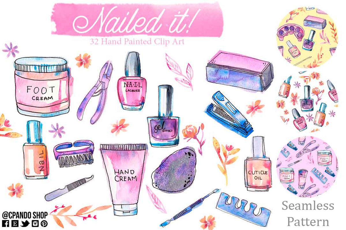 Manicure clip art, seamless pattern, a Work Illustration by CpandoShop (Photo 2 of 5)