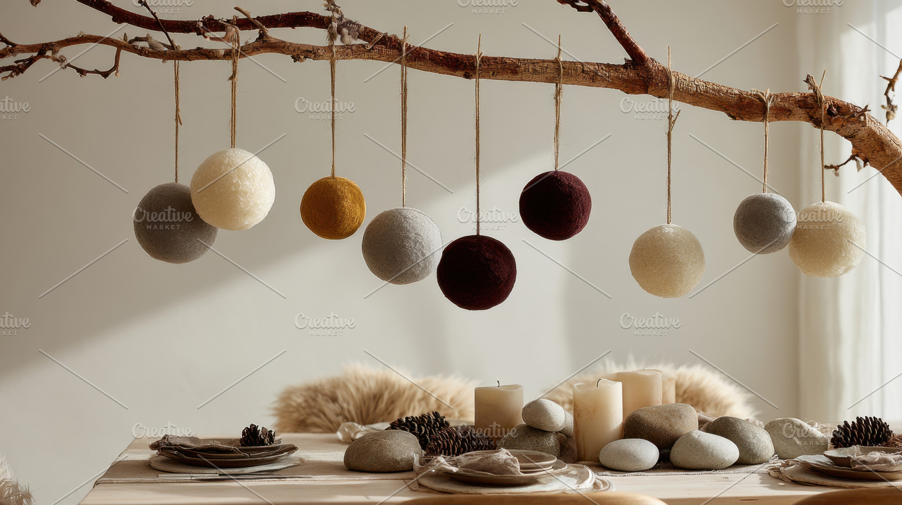 Hanging felt sphere decor, a Photo by Beautiful things