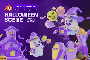 Halloween Scene Icon 3D Illustration