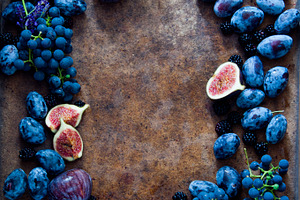 Fresh figs grapes prunes featuring agriculture, autumn, and berry fruit