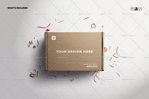 Mailer Box Mockup With Wood Wool