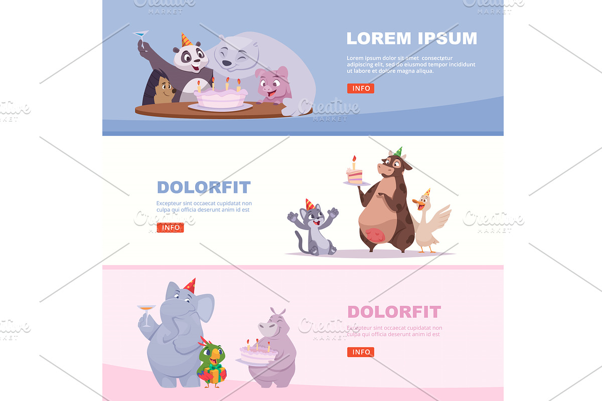 Birthday banners. animals celebrate, an Object Illustration by Onyx
