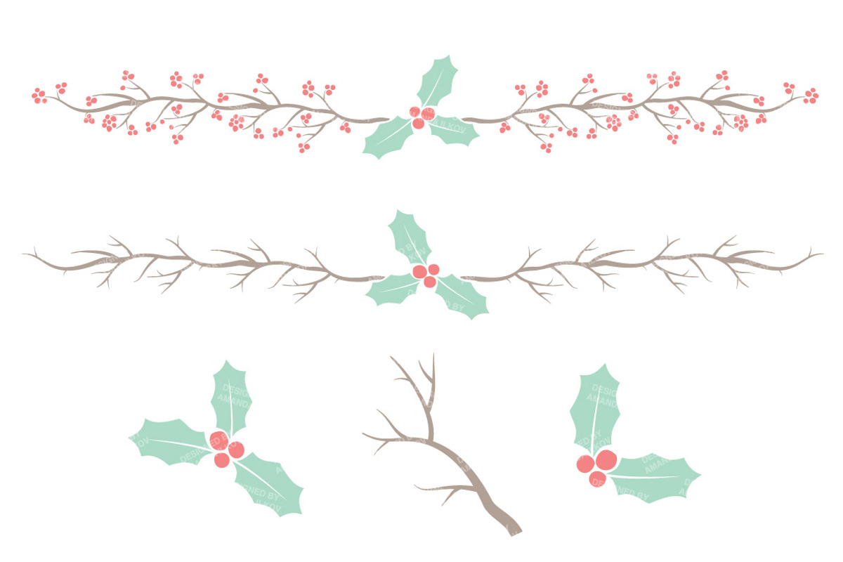 Mint & Coral Holly Christmas Vectors, an Illustration by Amanda Ilkov (Photo 4 of 5)