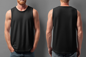 A mockup of a black sleeveless tank top mockup athletic shirt displayed from th, a Shirt Mockup by Textures & Backgrounds
