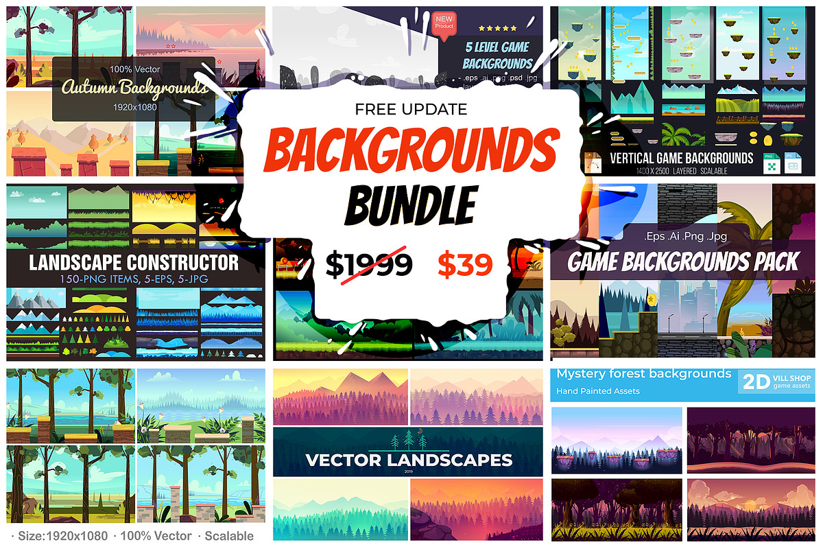 2D Landscapes & Backgrounds Bundle, a Texture Illustration by 2dvillShop (Photo 1 of 5)