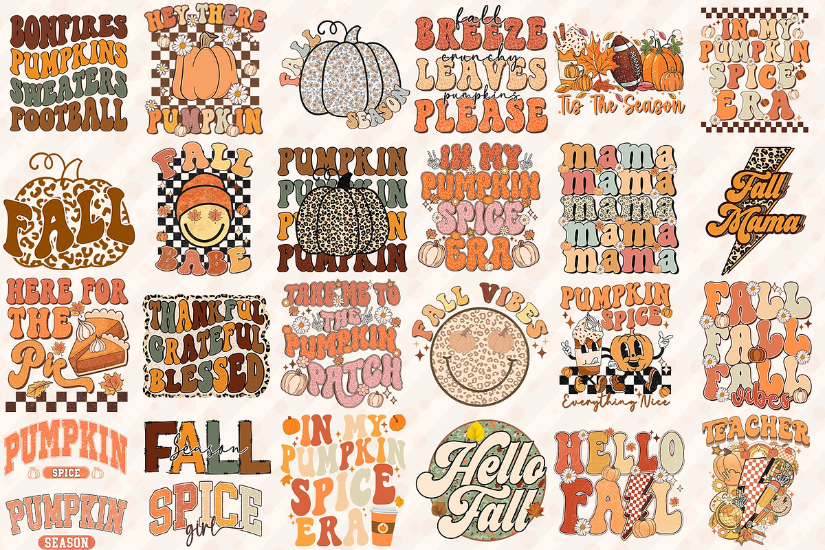 Retro Fall Png Bundle Sublimation, an Object Graphic by RETROVIBZDESIGNS (Photo 1 of 9)