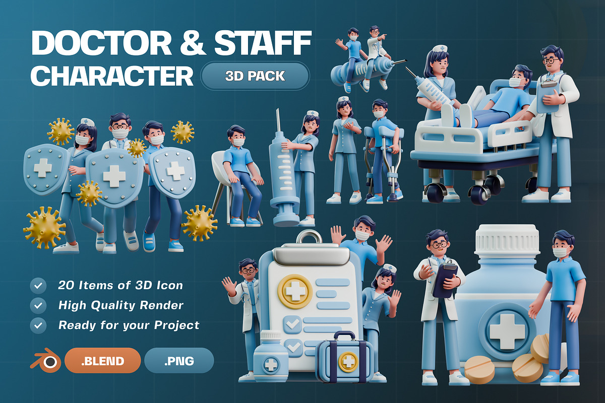 Doctor & Staff 3D Character Pack, a Characters & Person 3D Model by Haps Space (Photo 1 of 4)