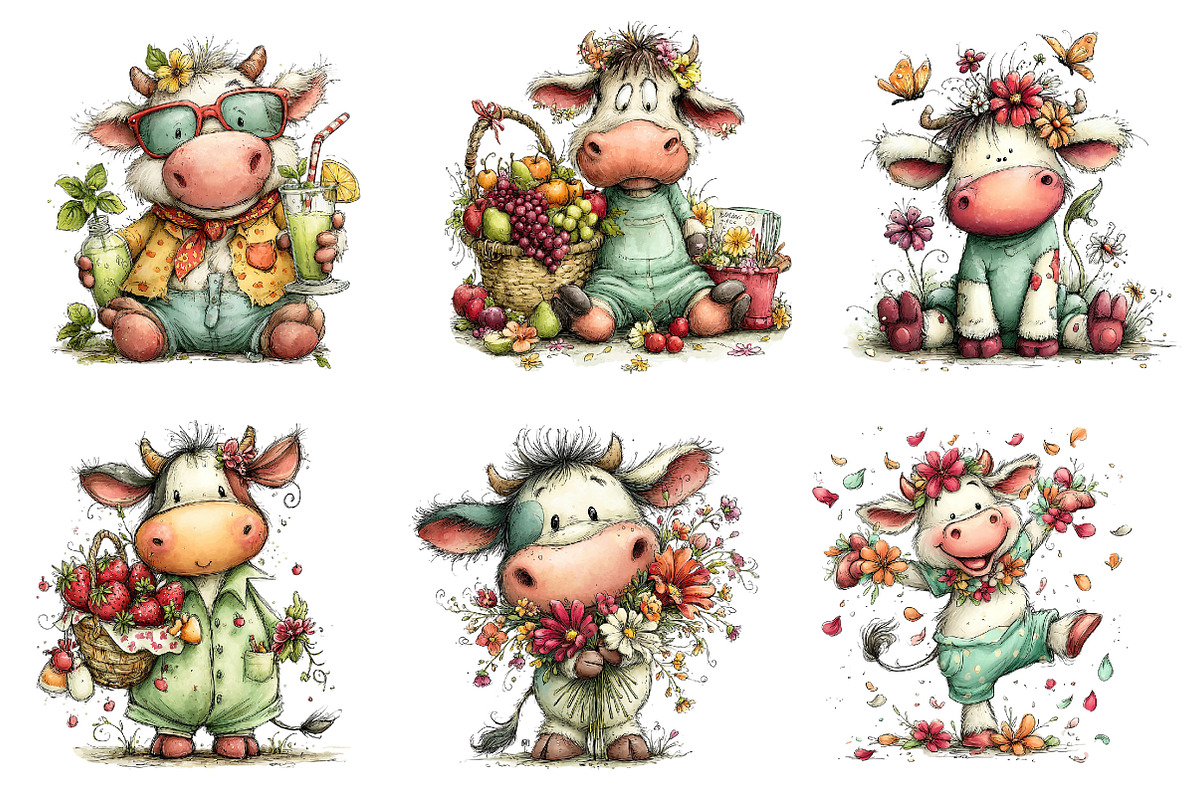 Whimsical Summer Cow Clipart, an Illustration by Dream Creation (Photo 5 of 7)