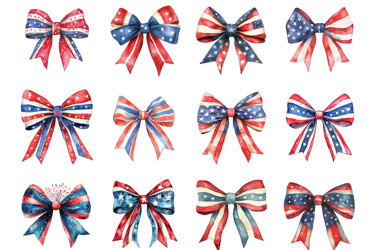 Watercolor Patriotic Bow 4th July, an Illustration by Designking (Photo 2 of 5)