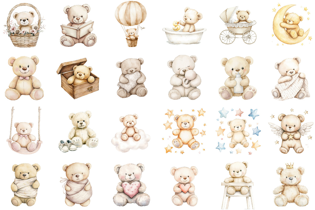Watercolor Beige Teddy Bear Nursery, an Illustration by Sublimation Artist (Photo 2 of 6)
