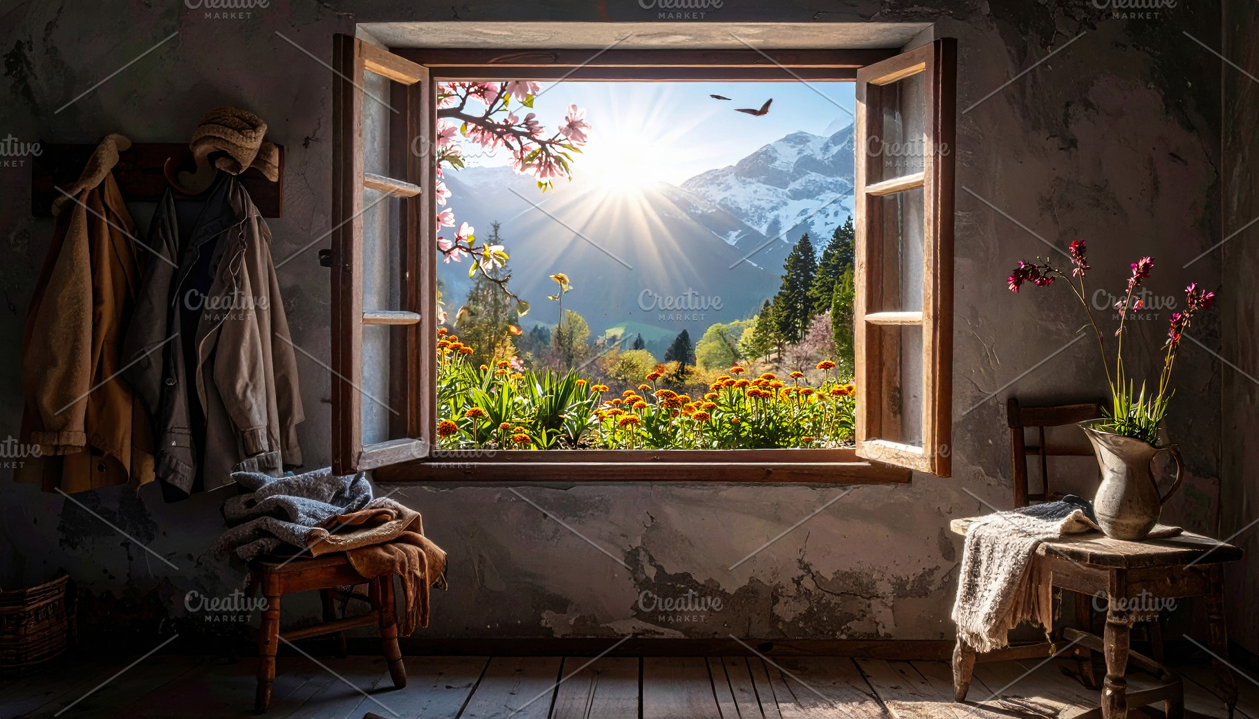 Spring Sunrise Through Mountain Cottage Window, a Sports & Recreation Photo by Davizro's Market