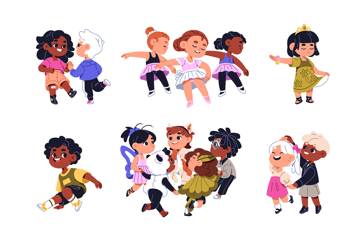 Cute, happy kids dance set, a Person Illustration by PaperTrident (Photo 1 of 6)