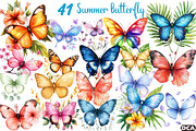 Watercolor Summer Butterfly Clipart, an Illustration by DreamCafeArt (Thumbnail 1 of 3)