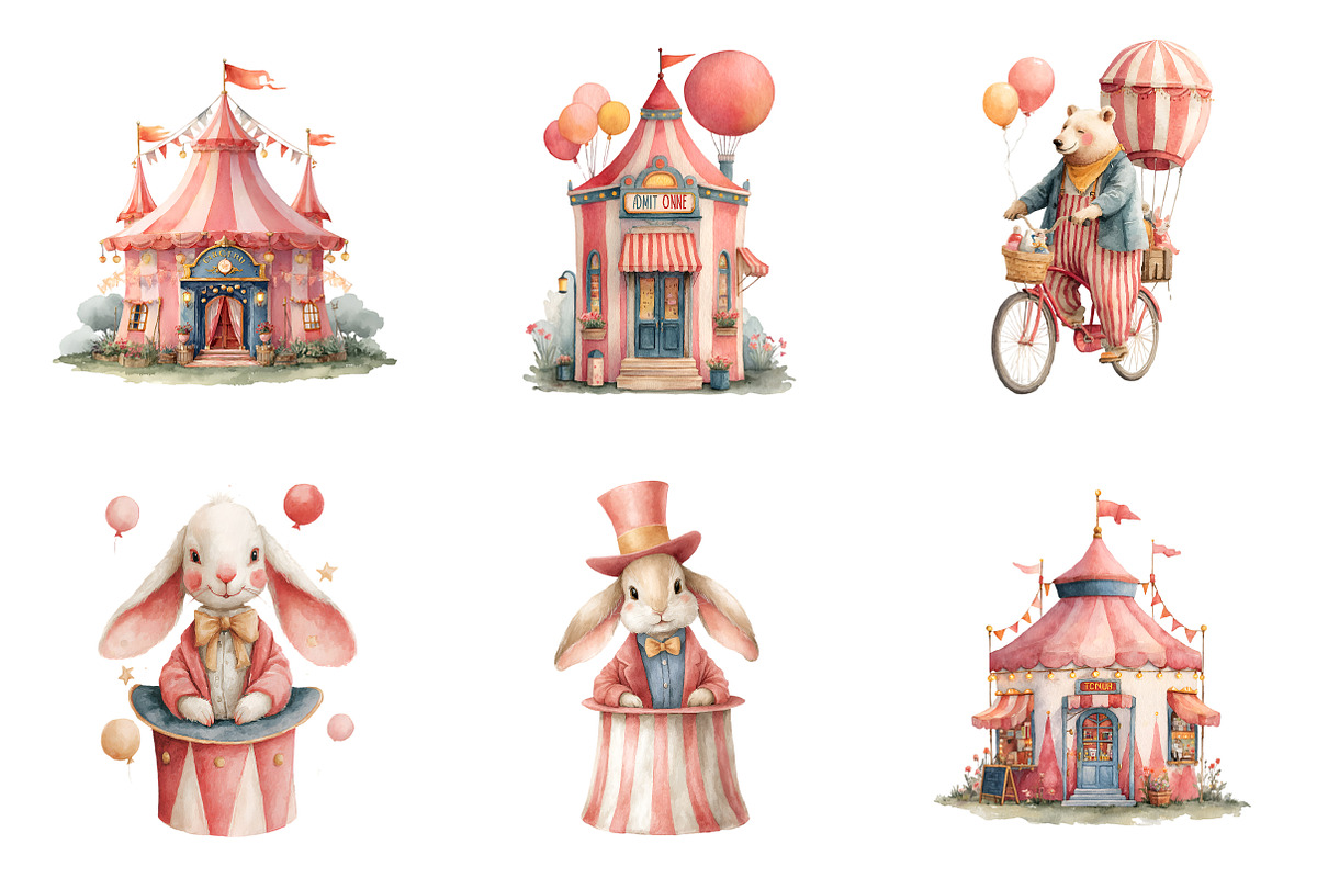 Cute Circus Clipart, an Illustration by SinaCreation (Photo 3 of 10)