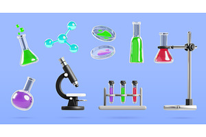 3d chemical lab microscope and, an Object Illustration by Marozhkastudio