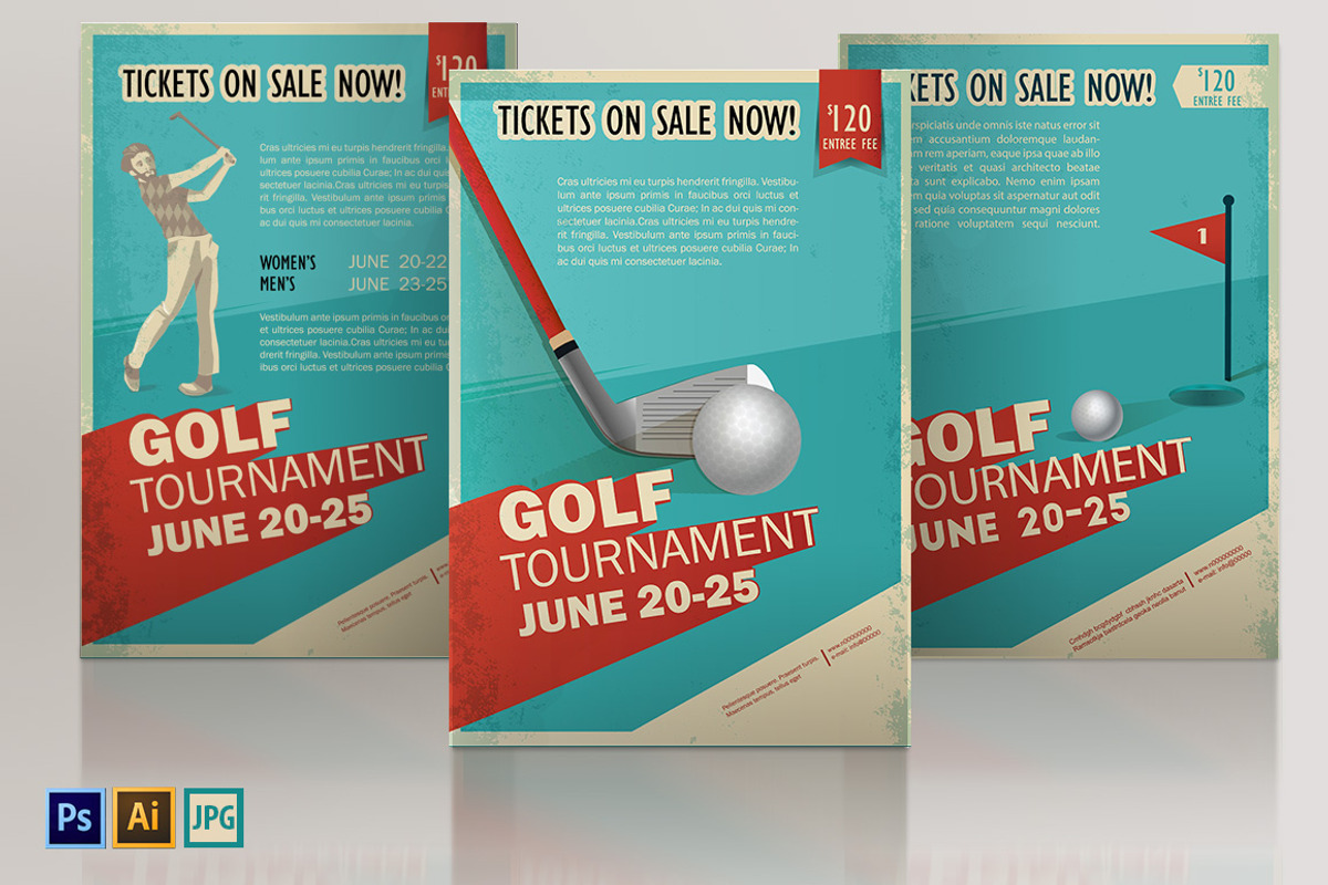 Golf. Vintage, retro poster or flyer, a Flyer Template by El-Studio