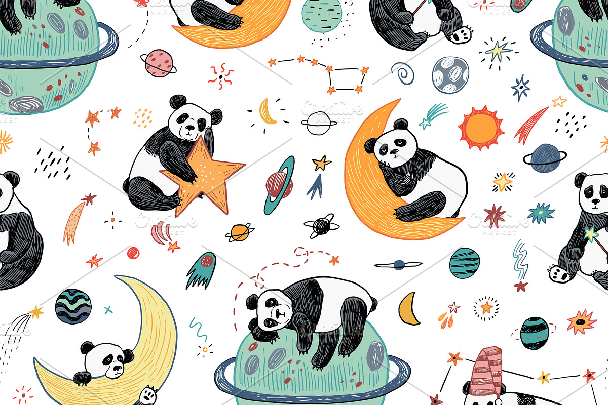 Space Planets and Sleepy Panda, a Pattern Graphic by GooseFrol (Photo 4 of 9)