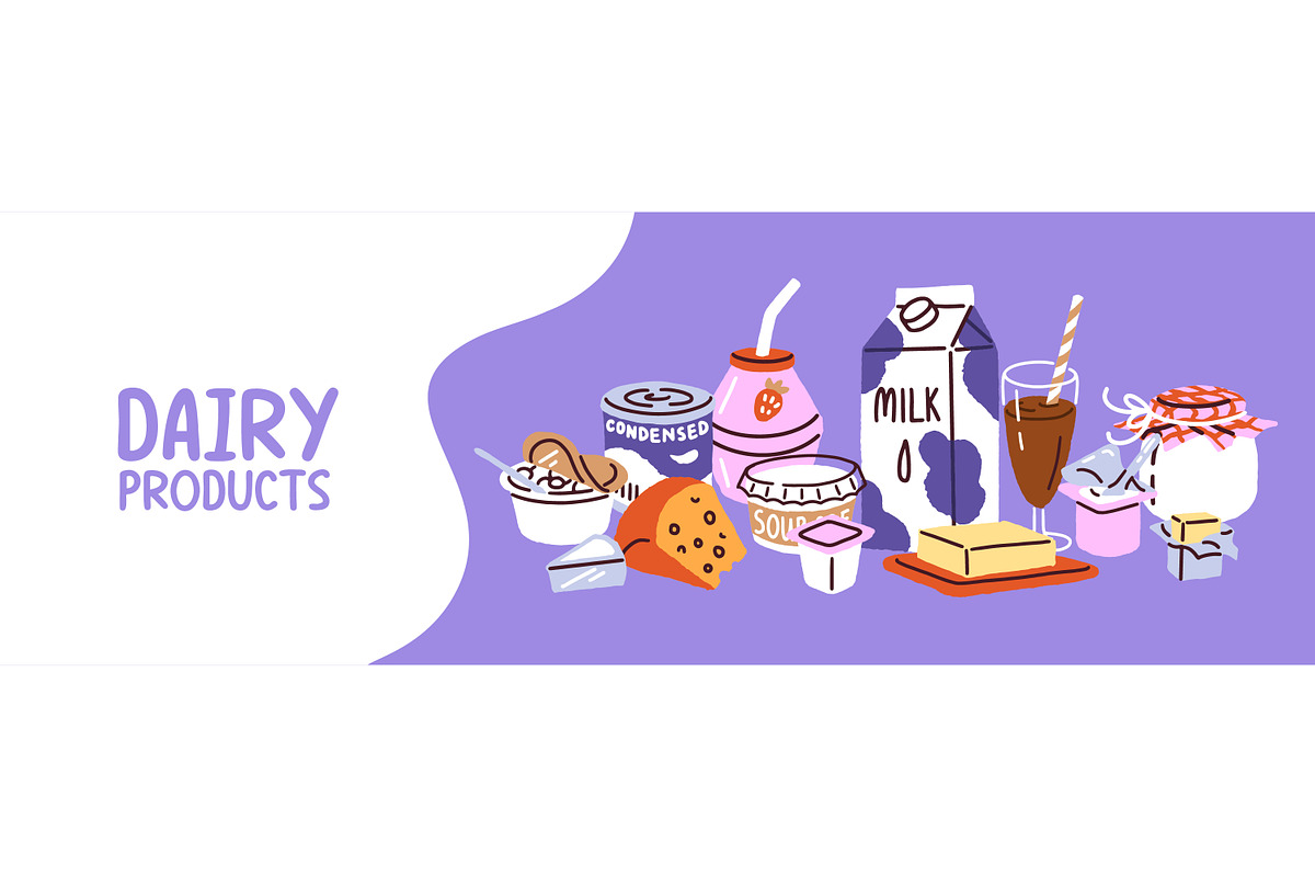Dairy products set + backgrounds, a Food Illustration by PaperTrident (Photo 2 of 3)