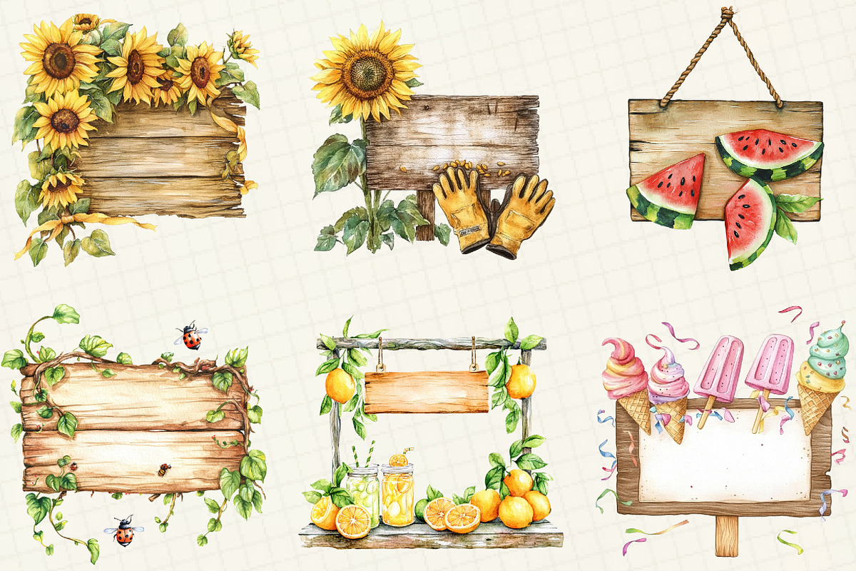 Summer Wooden Sign Clipart, an Illustration by OK Design (Photo 3 of 5)