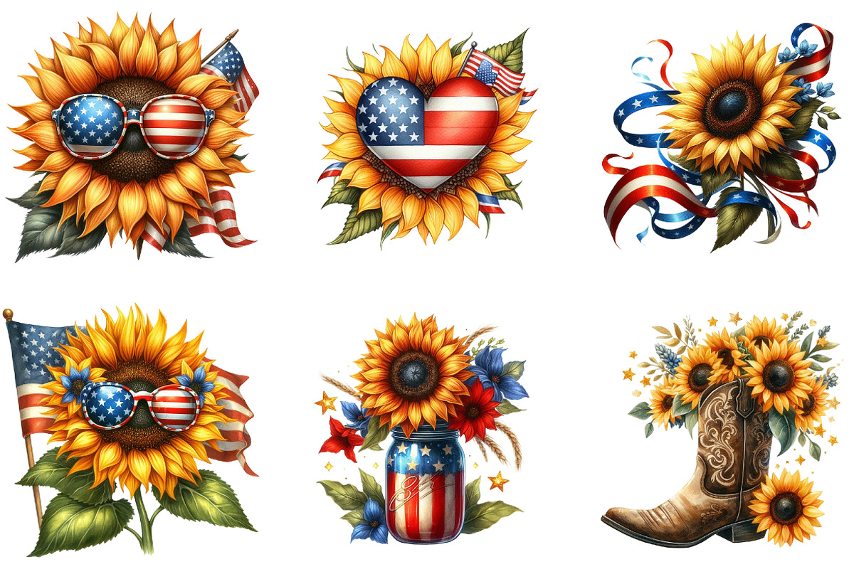 4th of July Sunflower Clipart, an Illustration by DreamArtGraphic (Photo 2 of 4)