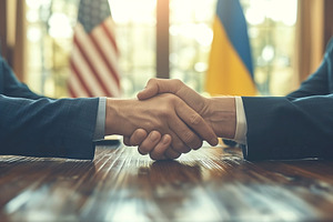 Two men shaking hands in a professional setting, representing co, a Person Photo by ImageMir