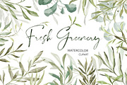 Greenery Watercolor Clipart, a Decorative Illustration by NKTKNS (Thumbnail 1 of 9)