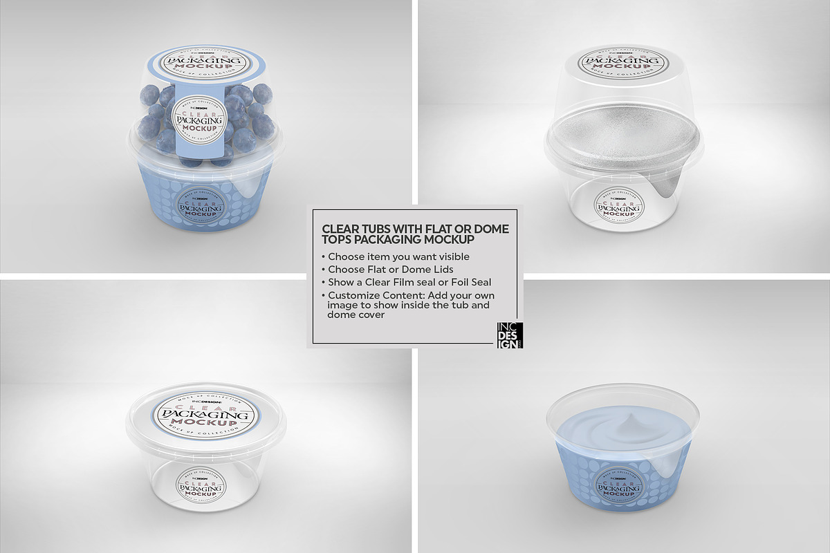 Clear Tubs Flat or Dome Lid Mockup, a Packaging Mockup by INCDesign (Photo 3 of 10)