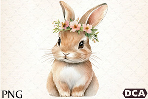 Watercolor Floral White Bunny, an Illustration by DreamCafeArt