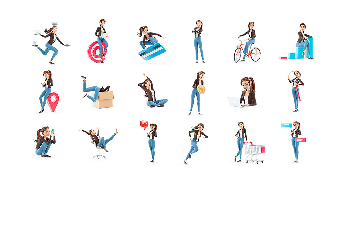 Cartoon Woman – Set of 60 Poses, a Person Illustration by 3DMask (Photo 5 of 6)