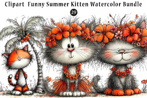 Funny Summer Kitten Watercolor, a Seasonal Illustration by CreationArt