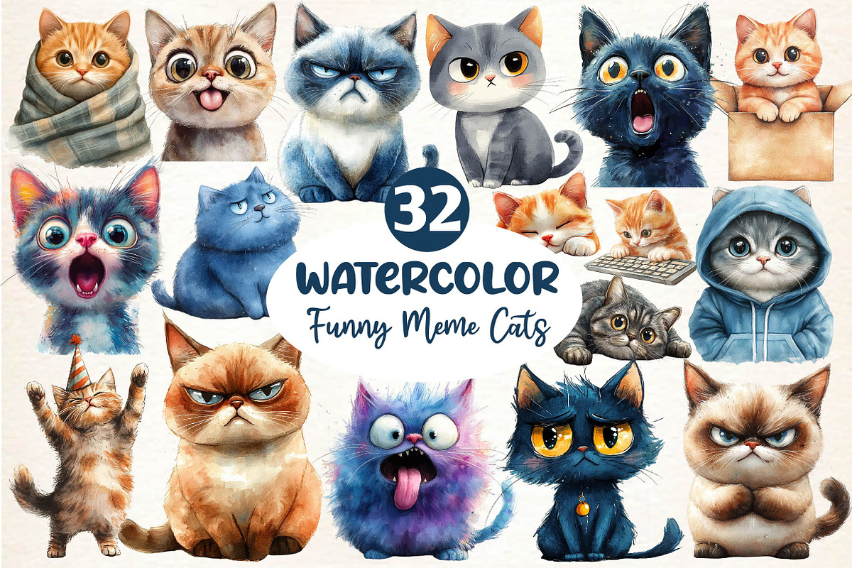 Funny Meme Cats Sublimation Clipart, an Illustration by Dream Creation (Photo 1 of 6)