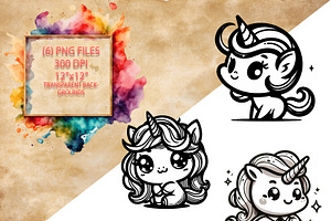 Line Art Unicorn Clipart Set