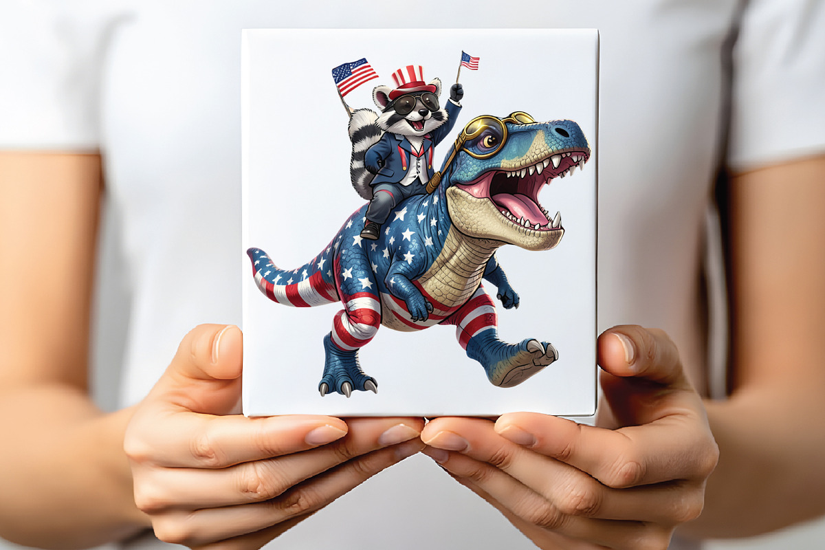 4th July USA Flag Raccoon Dinosaur P, an Illustration by CraftArtStudio (Photo 2 of 4)