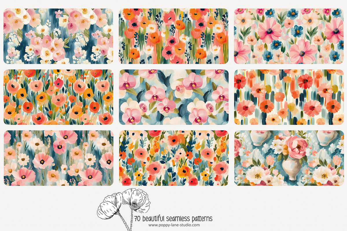 70 painterly floral seamless pattern, a Pattern Graphic by Poppy Lane Studio (Photo 8 of 10)