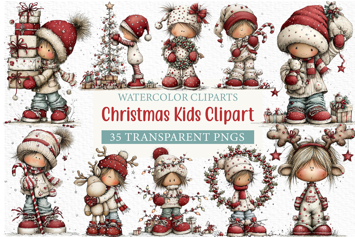 Christmas Kids Clipart Bundle, an Illustration by Craft Nest (Photo 1 of 6)