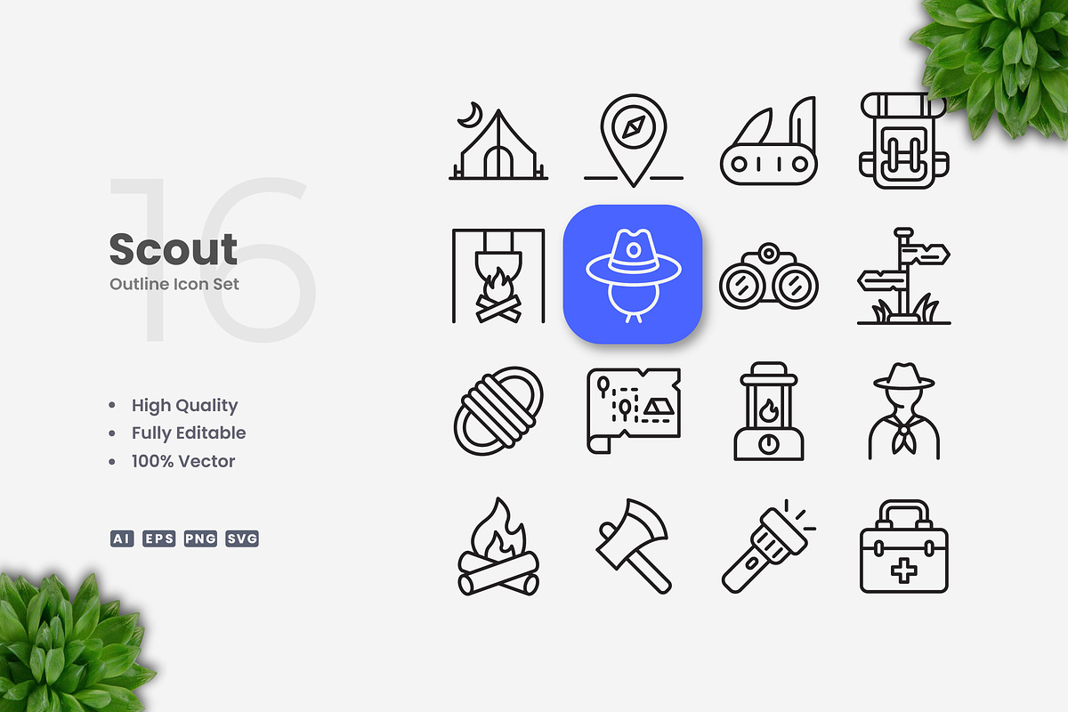 Scout Outline Icons, an Outline Icon by Upnowgraphic