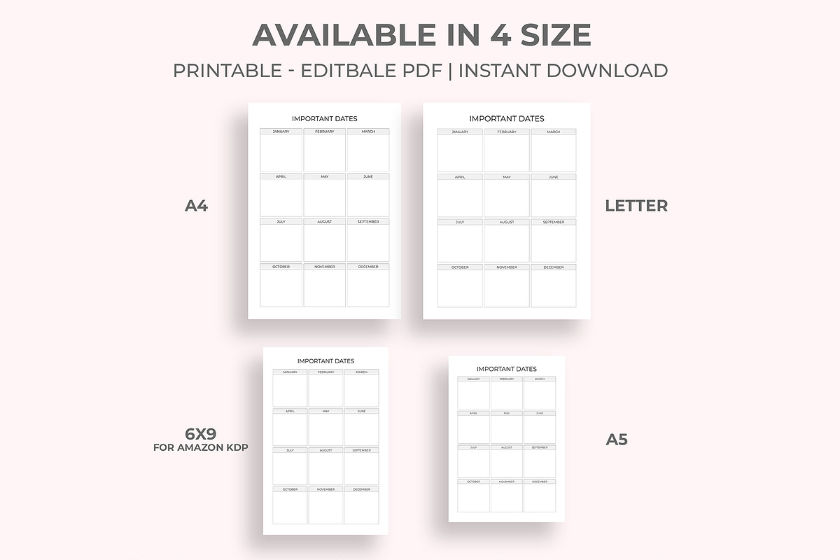 Important Dates Planner Printable, a Stationery Template by M9 Design (Photo 2 of 5)