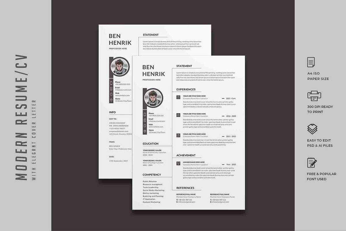 245. Modern Resume Template, a Stationery Template by CreativeRezwan
